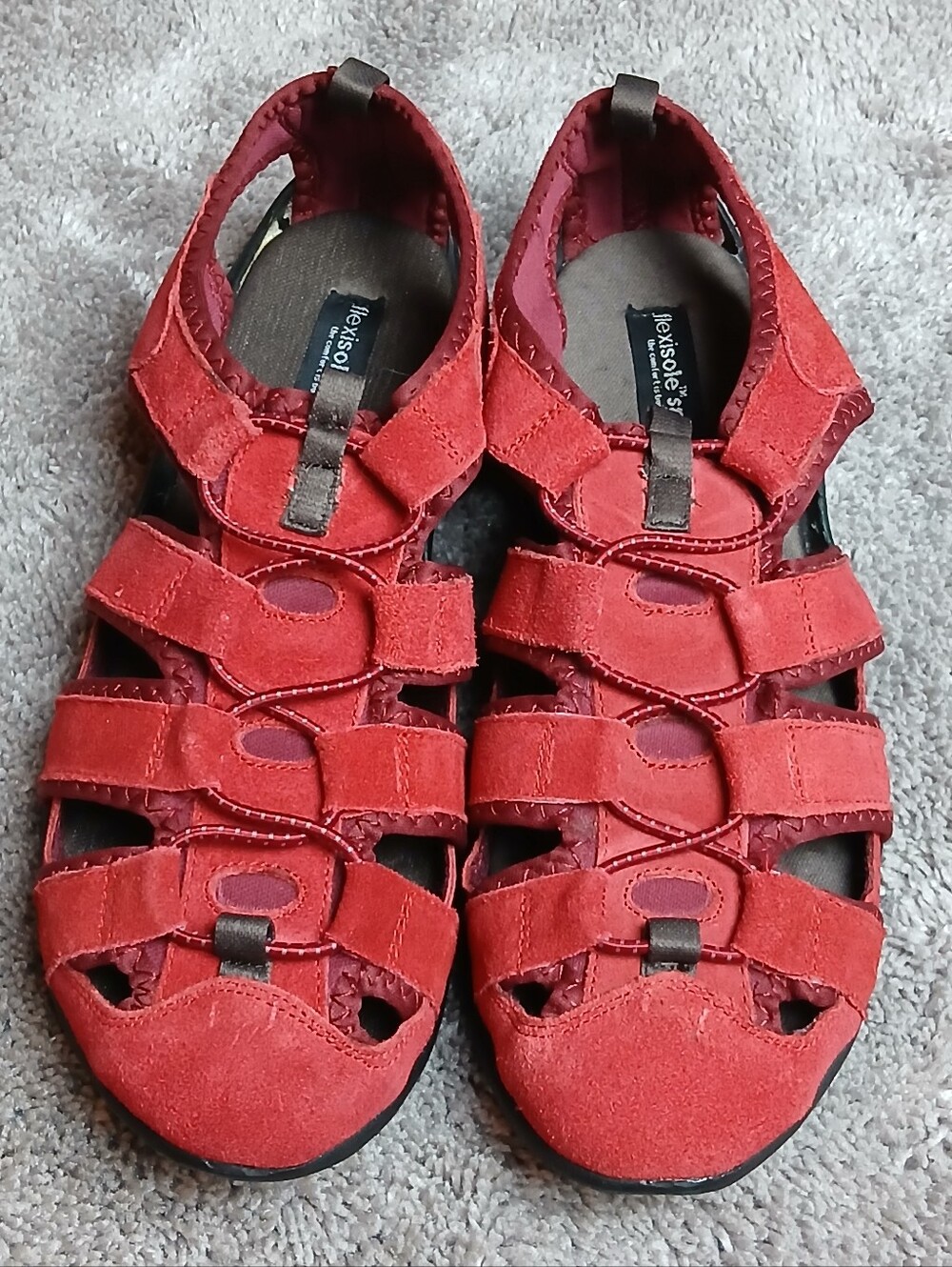 Flexisole Page Red Suede Leather Comfort Sandals Size 8.5 W